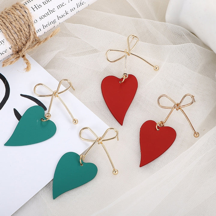 1 Pair Dangle Earrings Anti-allergy Sweet Solid Color Heart Shape Hollow Out Hanging Earrings Female Jewelry Image 7