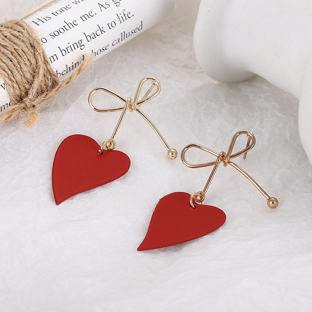 1 Pair Dangle Earrings Anti-allergy Sweet Solid Color Heart Shape Hollow Out Hanging Earrings Female Jewelry Image 9