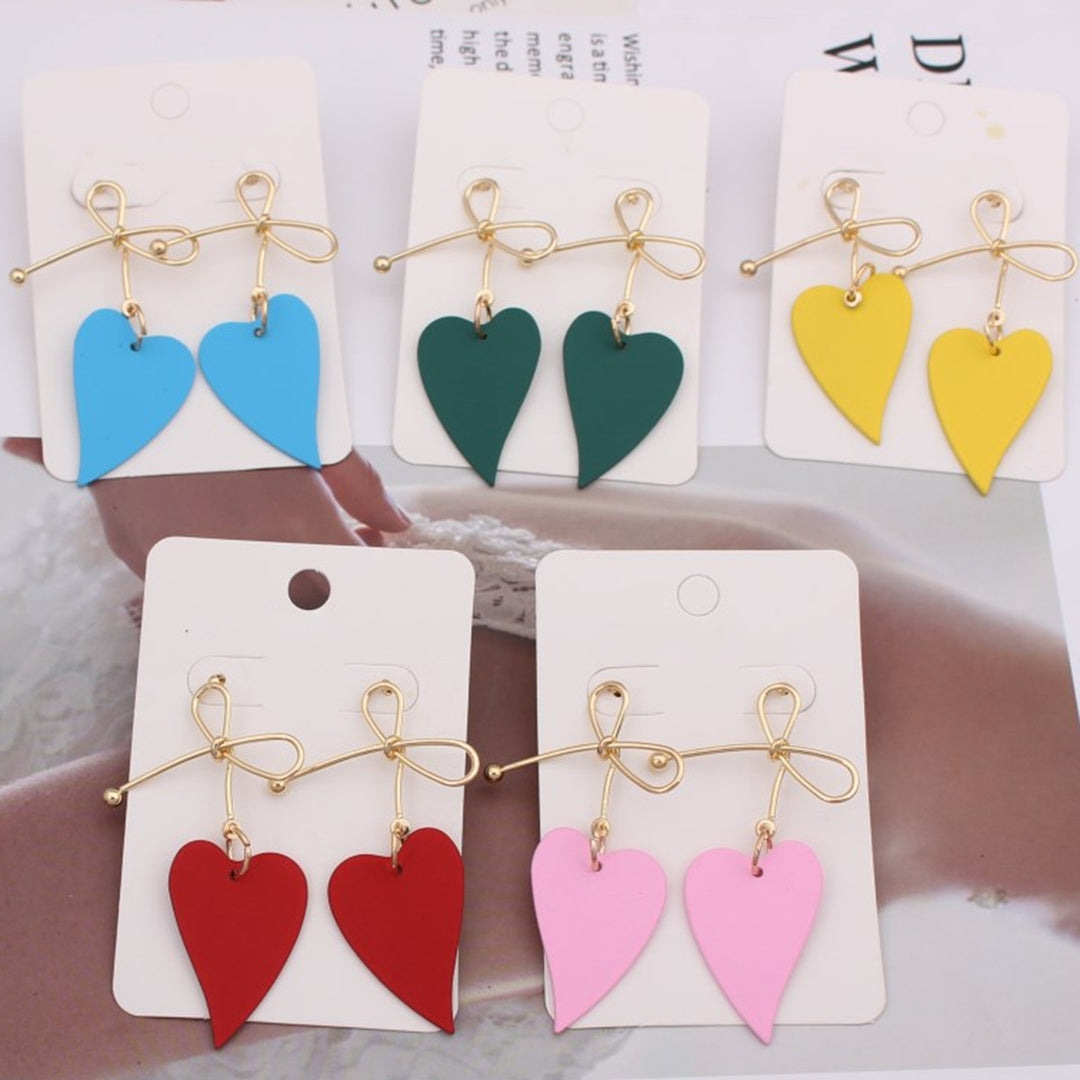 1 Pair Dangle Earrings Anti-allergy Sweet Solid Color Heart Shape Hollow Out Hanging Earrings Female Jewelry Image 11