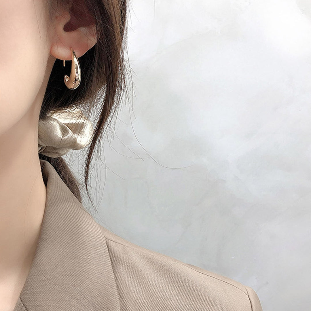 1  Pair Women Huggie Earrings Solid Color Smooth Surface Luster Simple Water Drop Shape Women Earrings Female Jewelry Image 9