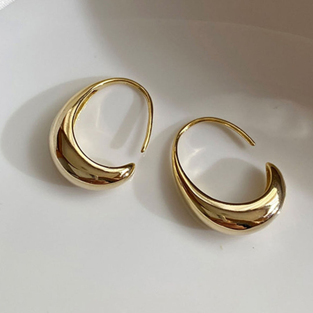1  Pair Women Huggie Earrings Solid Color Smooth Surface Luster Simple Water Drop Shape Women Earrings Female Jewelry Image 12