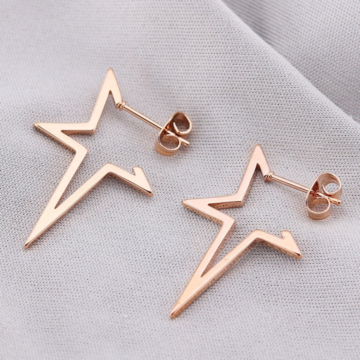 1 Pair Ear Dangle Hip-hop Style Solid Alloy Notched Pentagram Ear Dangle for Women Image 2