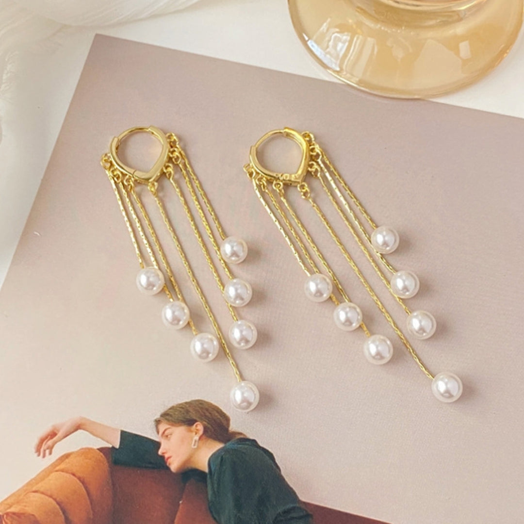 1 Pair Women Earrings Faux Pearls Tassels Jewelry Bohemian Imitation Pearls Dangle Earrings for Wedding Image 1
