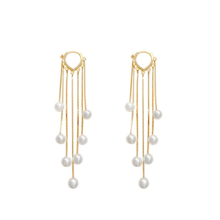 1 Pair Women Earrings Faux Pearls Tassels Jewelry Bohemian Imitation Pearls Dangle Earrings for Wedding Image 4