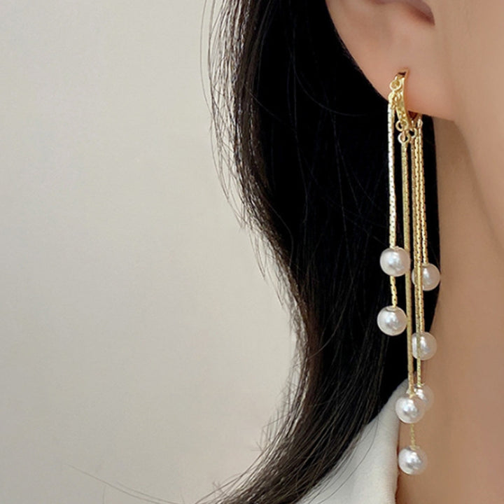 1 Pair Women Earrings Faux Pearls Tassels Jewelry Bohemian Imitation Pearls Dangle Earrings for Wedding Image 7