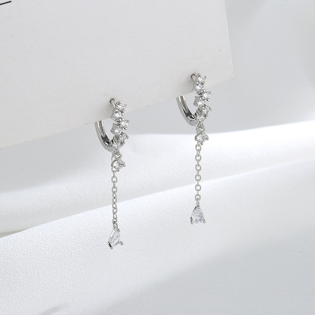 1Pc Women Earring Water Drop-shaped Pendant Tassel Cubic Zirconia Dangle Earring for Banquet Party Wedding Prom Image 4