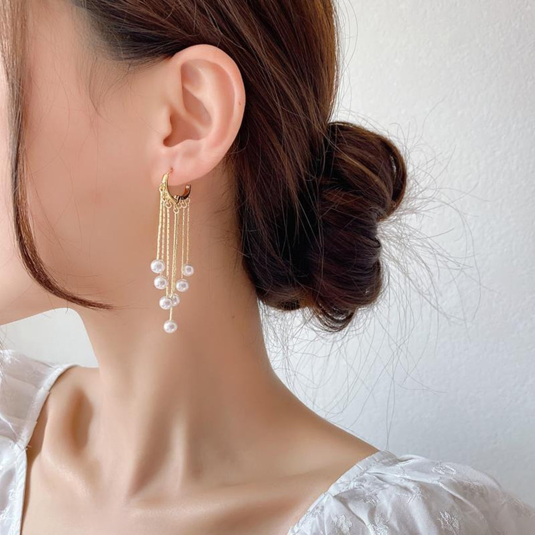 1 Pair Women Earrings Faux Pearls Tassels Jewelry Bohemian Imitation Pearls Dangle Earrings for Wedding Image 10