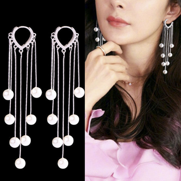 1 Pair Women Earrings Faux Pearls Tassels Jewelry Bohemian Imitation Pearls Dangle Earrings for Wedding Image 11