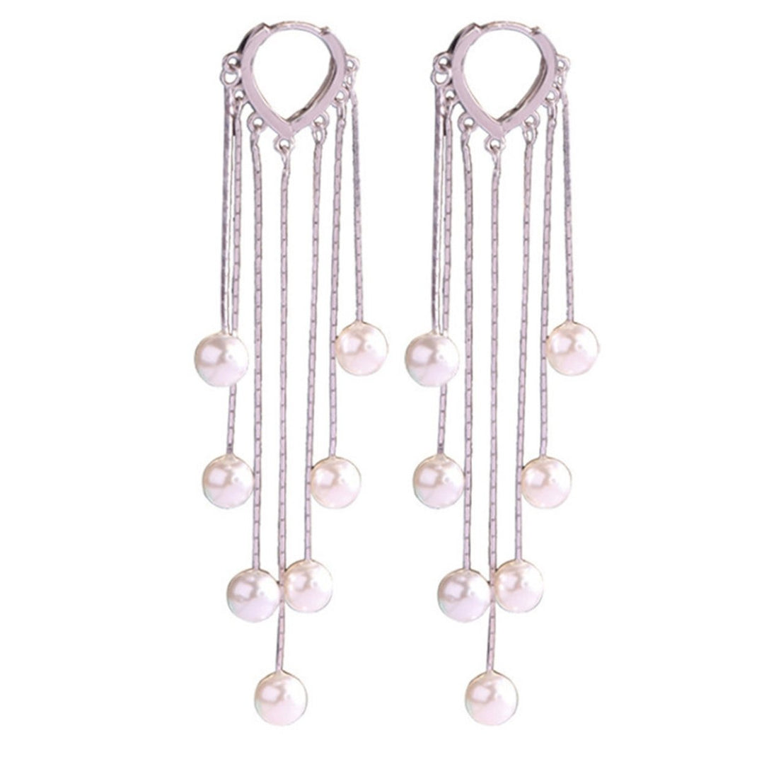 1 Pair Women Earrings Faux Pearls Tassels Jewelry Bohemian Imitation Pearls Dangle Earrings for Wedding Image 1