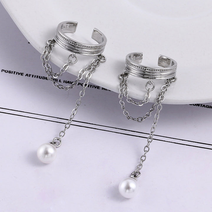 1Pc Clip Earring Multilayer Tassel Jewelry French Style Imitation Pearl Ear Cuff for Banquet Party Wedding Prom Image 4