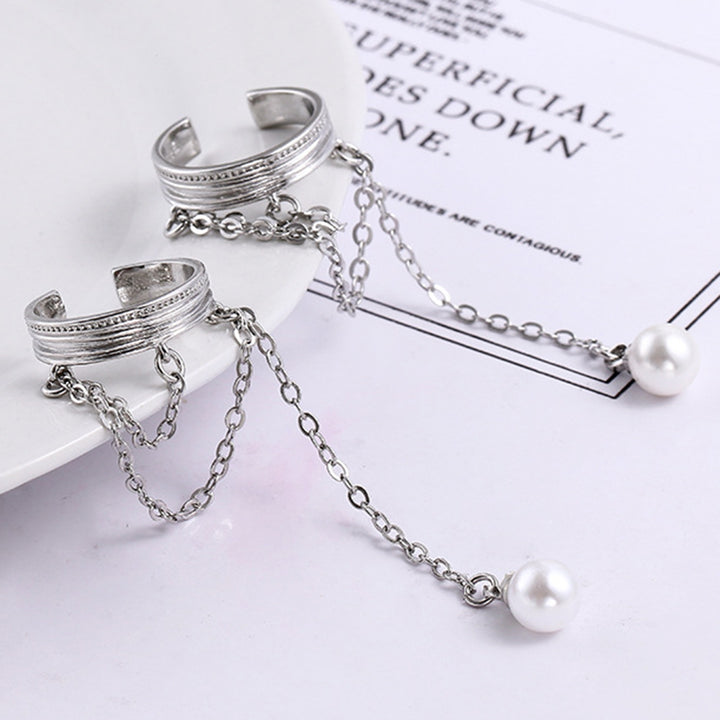 1Pc Clip Earring Multilayer Tassel Jewelry French Style Imitation Pearl Ear Cuff for Banquet Party Wedding Prom Image 4