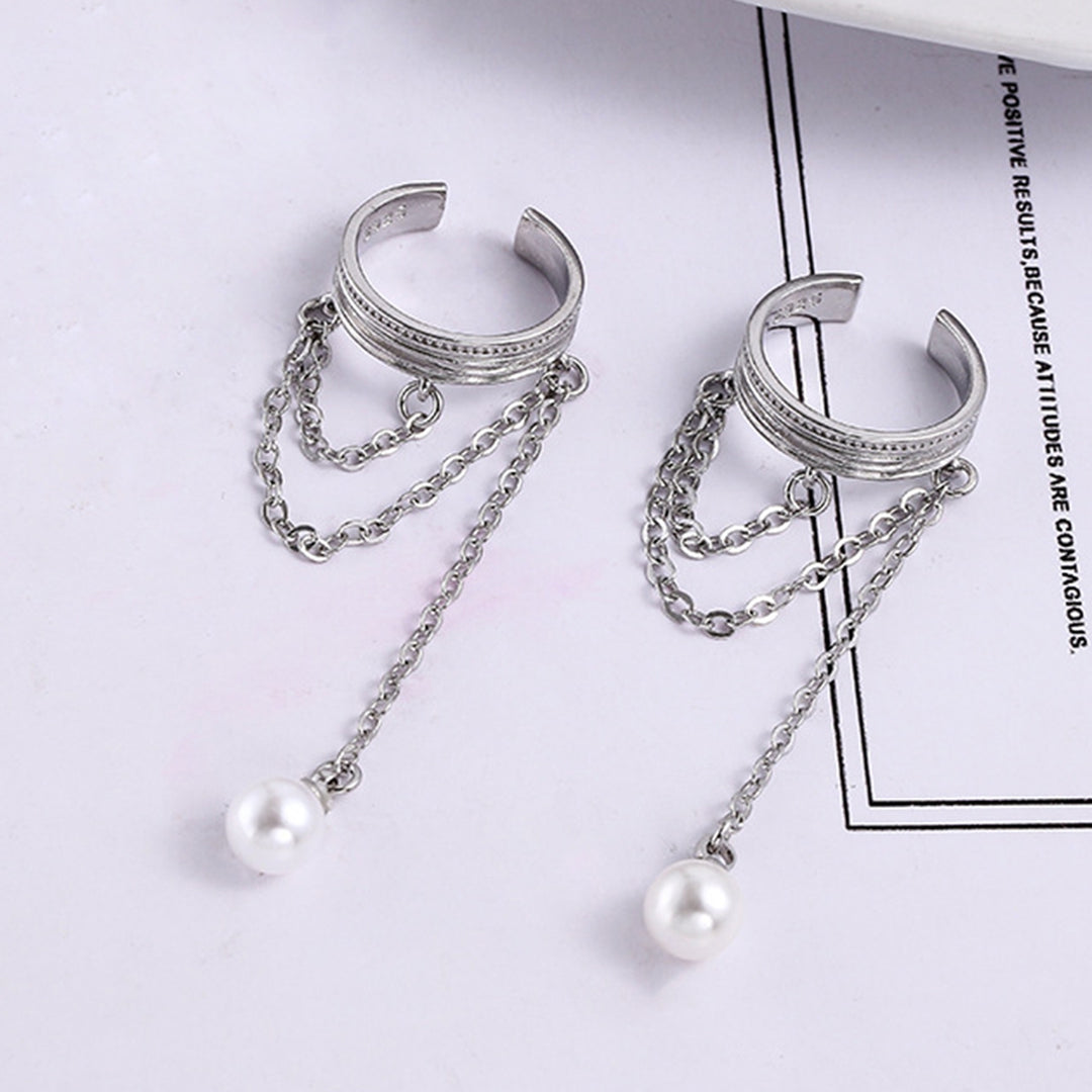 1Pc Clip Earring Multilayer Tassel Jewelry French Style Imitation Pearl Ear Cuff for Banquet Party Wedding Prom Image 9