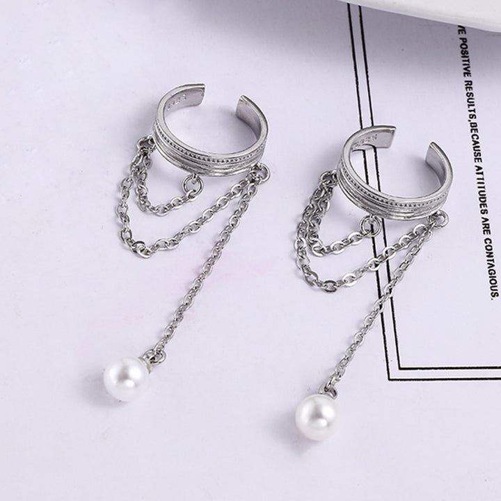 1Pc Clip Earring Multilayer Tassel Jewelry French Style Imitation Pearl Ear Cuff for Banquet Party Wedding Prom Image 9