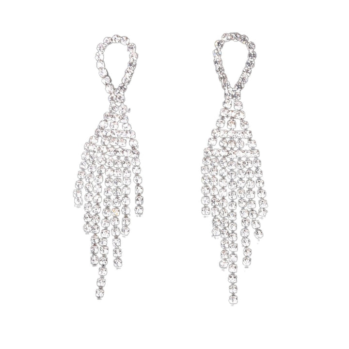 1 Pair Drop Earrings Rhinestones Tassels Jewelry Shining Korean Style Dangle Earrings for Wedding Party Banquet Prom Image 3
