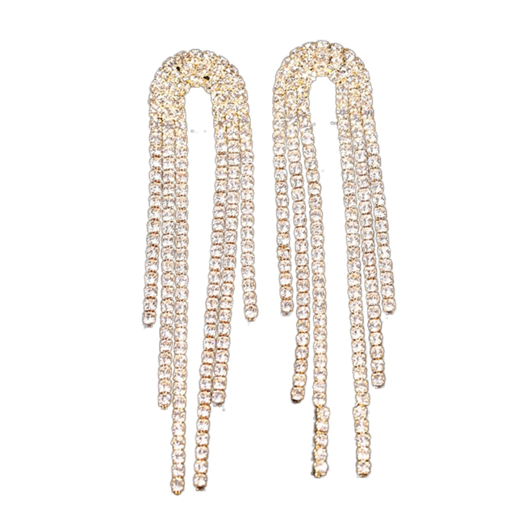 1 Pair Drop Earrings Rhinestones Tassels Jewelry Shining Korean Style Dangle Earrings for Wedding Party Banquet Prom Image 6