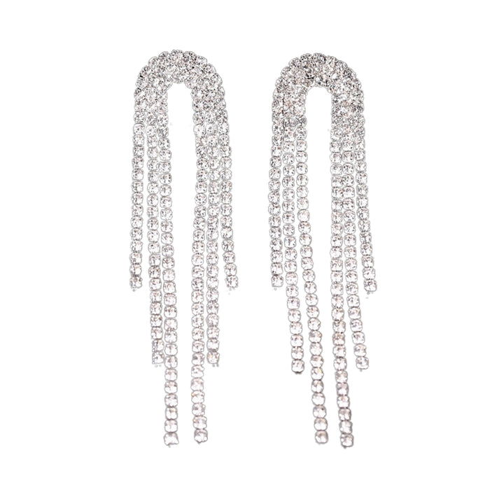 1 Pair Drop Earrings Rhinestones Tassels Jewelry Shining Korean Style Dangle Earrings for Wedding Party Banquet Prom Image 7