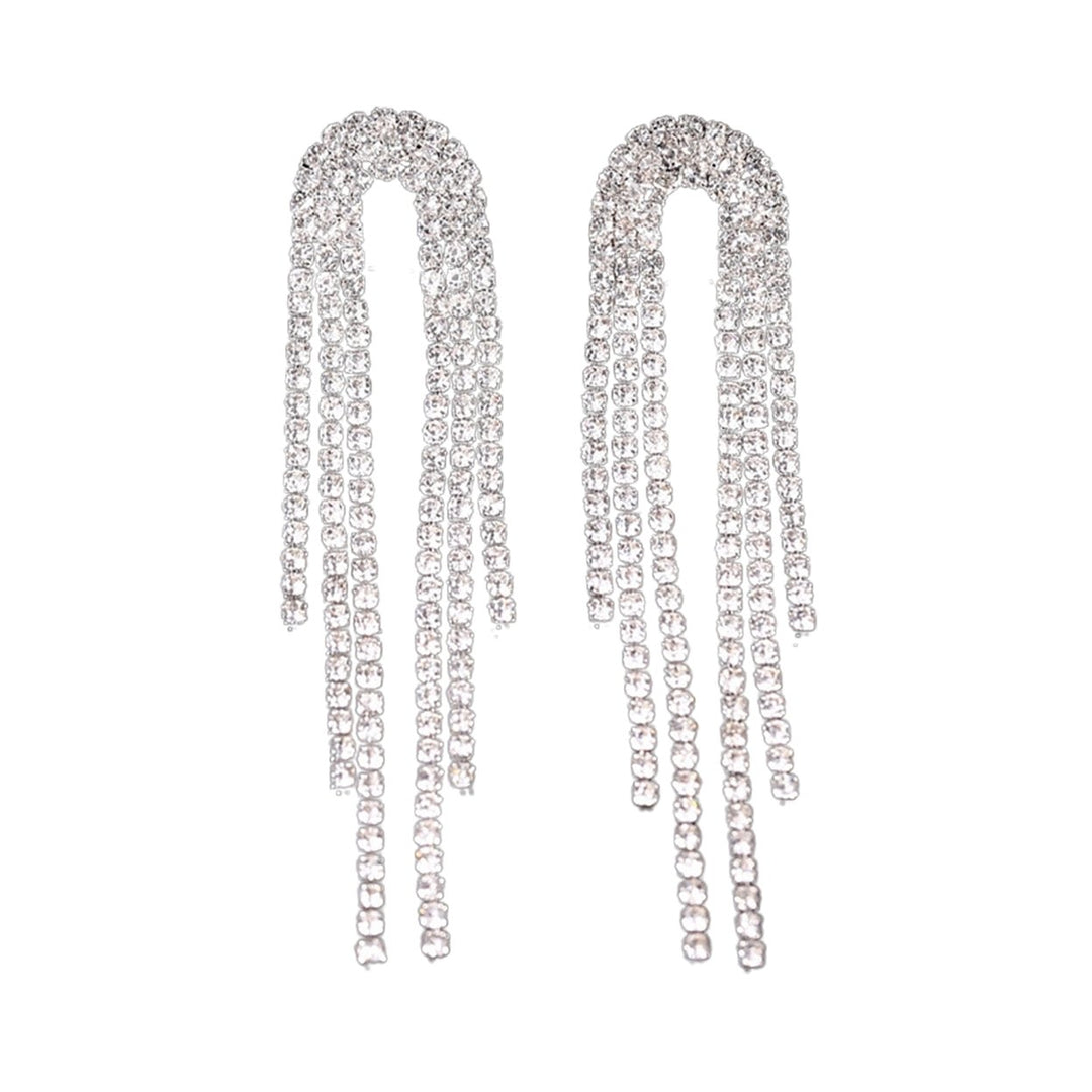 1 Pair Drop Earrings Rhinestones Tassels Jewelry Shining Korean Style Dangle Earrings for Wedding Party Banquet Prom Image 1