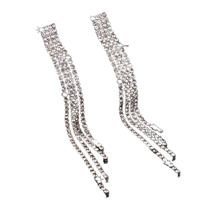 1 Pair Drop Earrings Rhinestones Tassels Jewelry Shining Korean Style Dangle Earrings for Wedding Party Banquet Prom Image 8