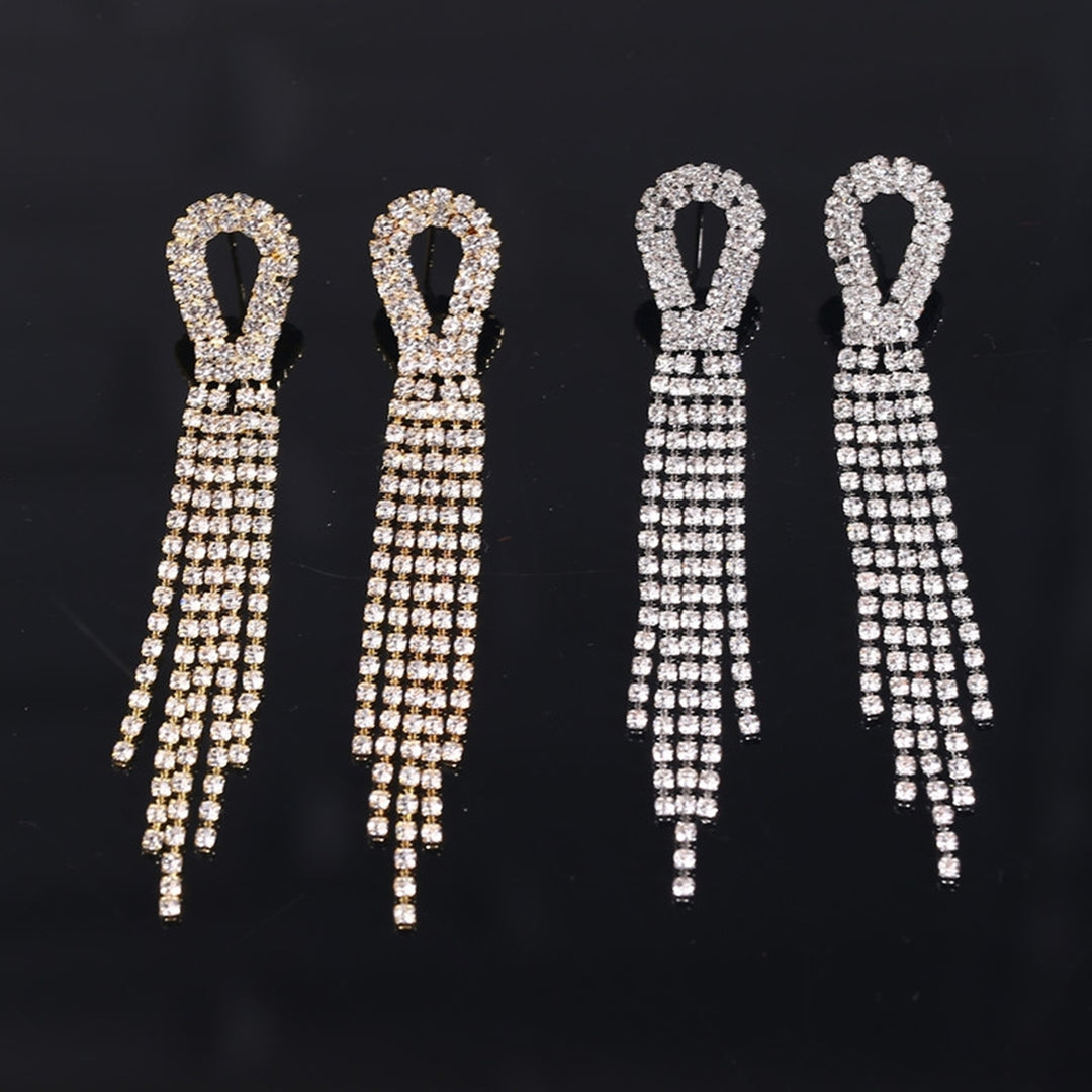 1 Pair Drop Earrings Rhinestones Tassels Jewelry Shining Korean Style Dangle Earrings for Wedding Party Banquet Prom Image 12