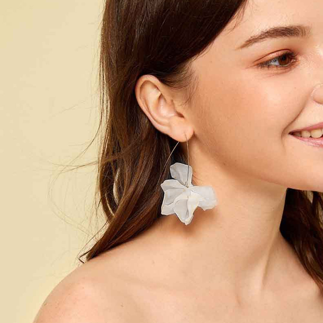 1 Pair Hook Earrings Flower Bohemian Jewelry Exaggerated Handmade Petal Earrings for Daily Wear Wedding Dating Image 9