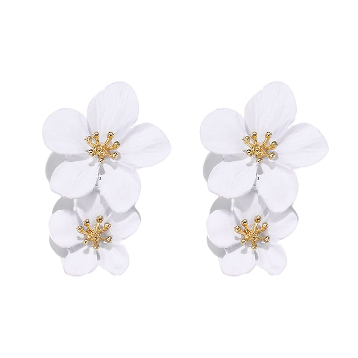1 Pair Ear Studs Trendy Non-allergic Exquisite Elegant Double Layer Flower Design Women Earrings for Party Image 2