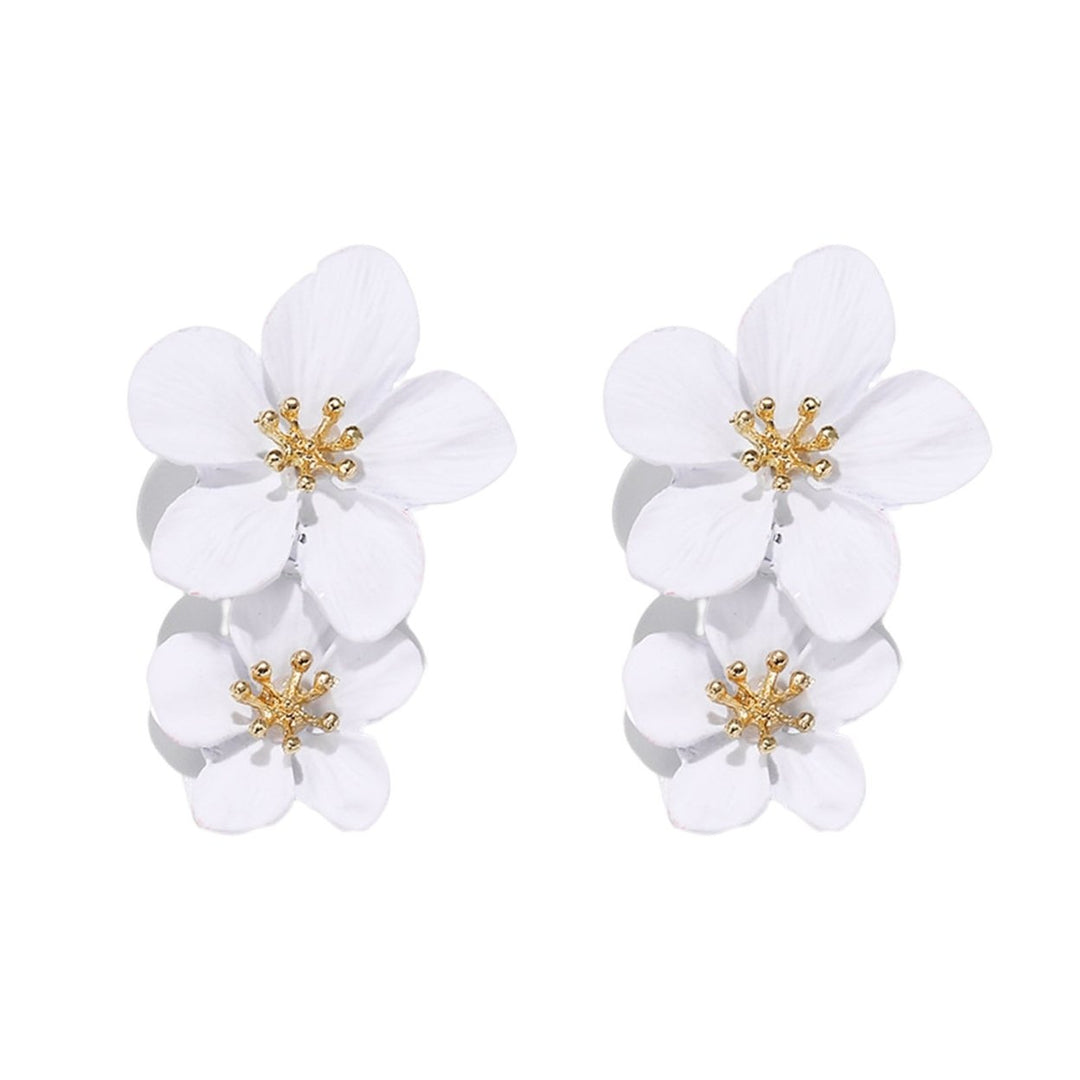 1 Pair Ear Studs Trendy Non-allergic Exquisite Elegant Double Layer Flower Design Women Earrings for Party Image 1