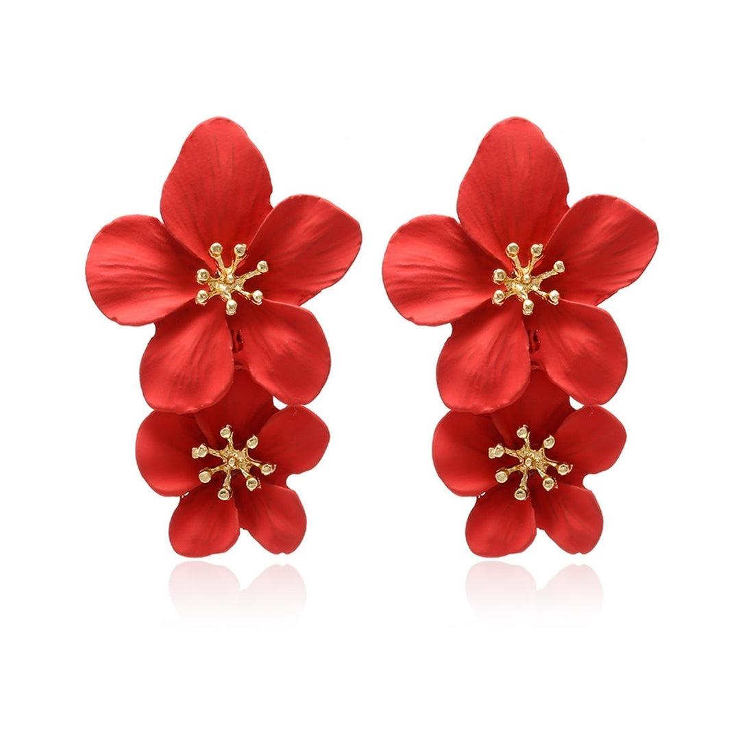 1 Pair Ear Studs Trendy Non-allergic Exquisite Elegant Double Layer Flower Design Women Earrings for Party Image 3