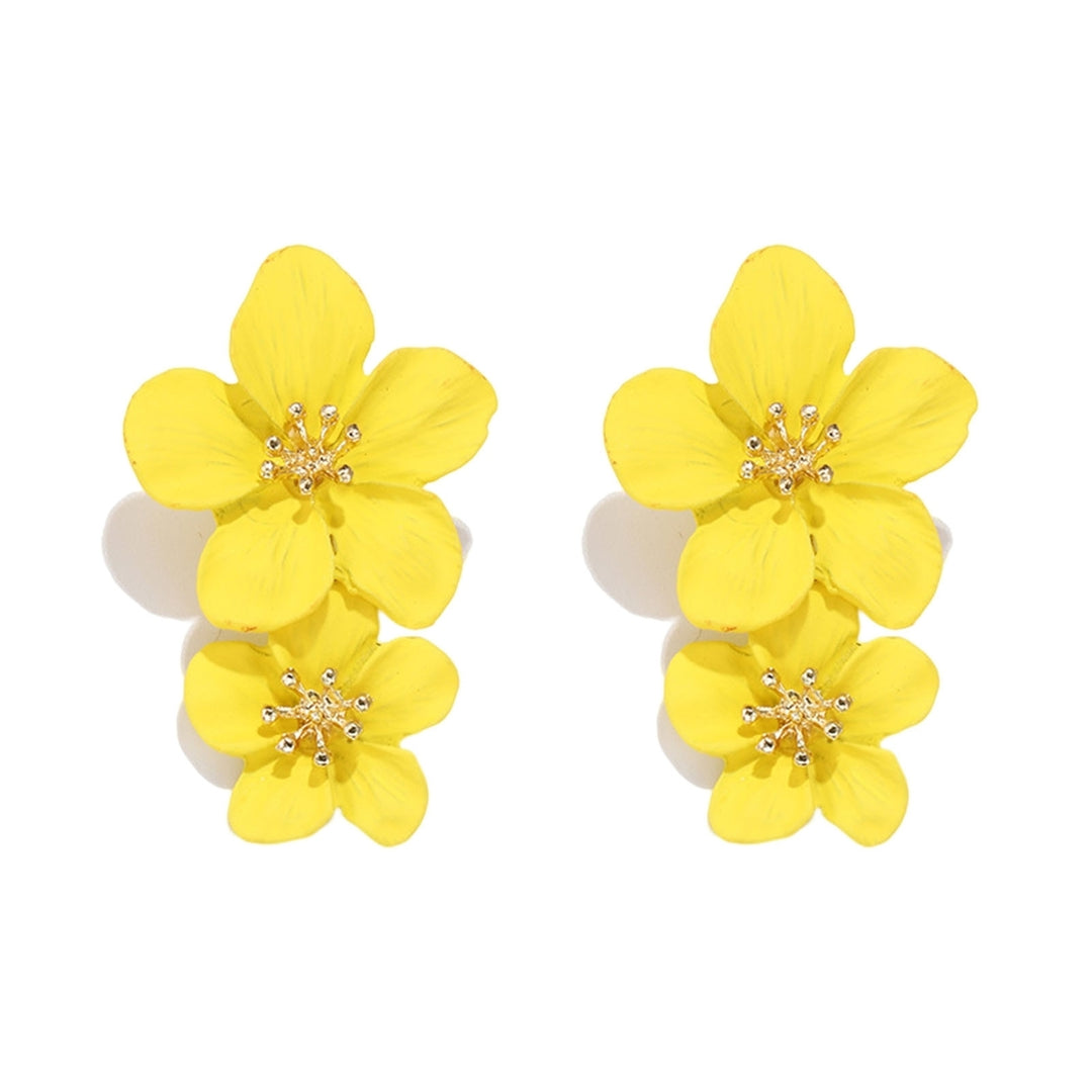 1 Pair Ear Studs Trendy Non-allergic Exquisite Elegant Double Layer Flower Design Women Earrings for Party Image 4