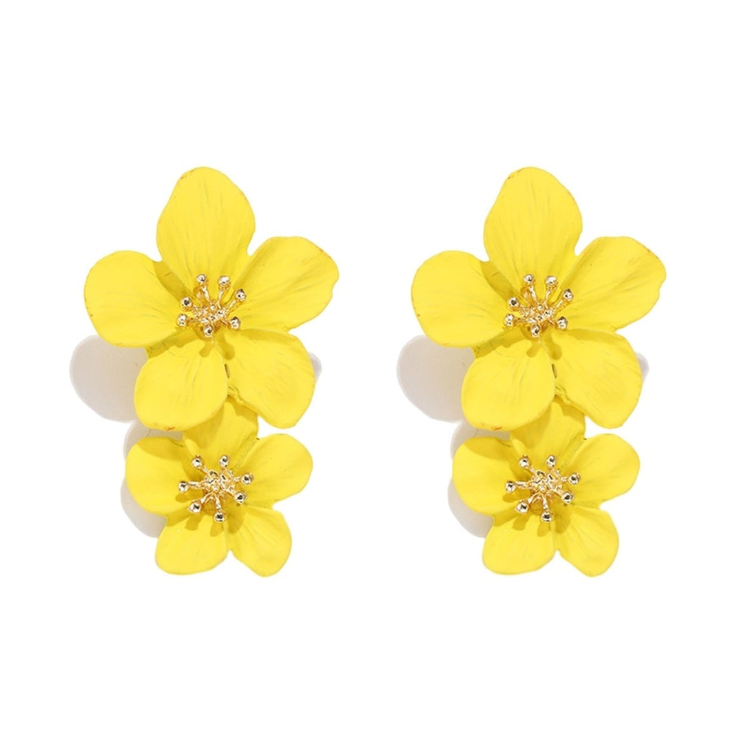 1 Pair Ear Studs Trendy Non-allergic Exquisite Elegant Double Layer Flower Design Women Earrings for Party Image 1