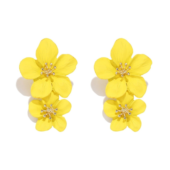 1 Pair Ear Studs Trendy Non-allergic Exquisite Elegant Double Layer Flower Design Women Earrings for Party Image 1