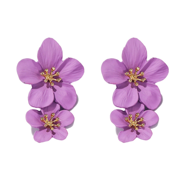 1 Pair Ear Studs Trendy Non-allergic Exquisite Elegant Double Layer Flower Design Women Earrings for Party Image 4