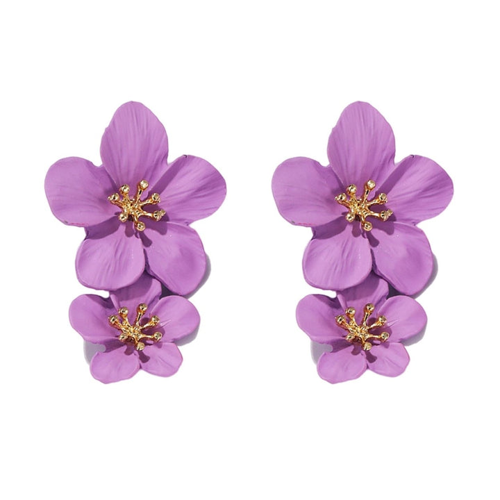 1 Pair Ear Studs Trendy Non-allergic Exquisite Elegant Double Layer Flower Design Women Earrings for Party Image 1