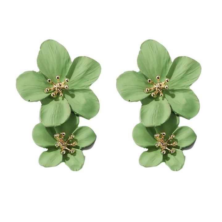 1 Pair Ear Studs Trendy Non-allergic Exquisite Elegant Double Layer Flower Design Women Earrings for Party Image 1