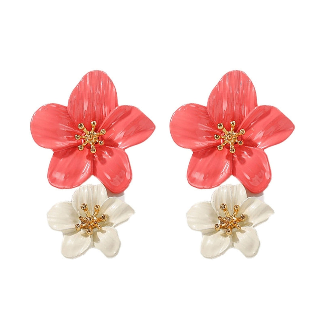 1 Pair Ear Studs Trendy Non-allergic Exquisite Elegant Double Layer Flower Design Women Earrings for Party Image 7