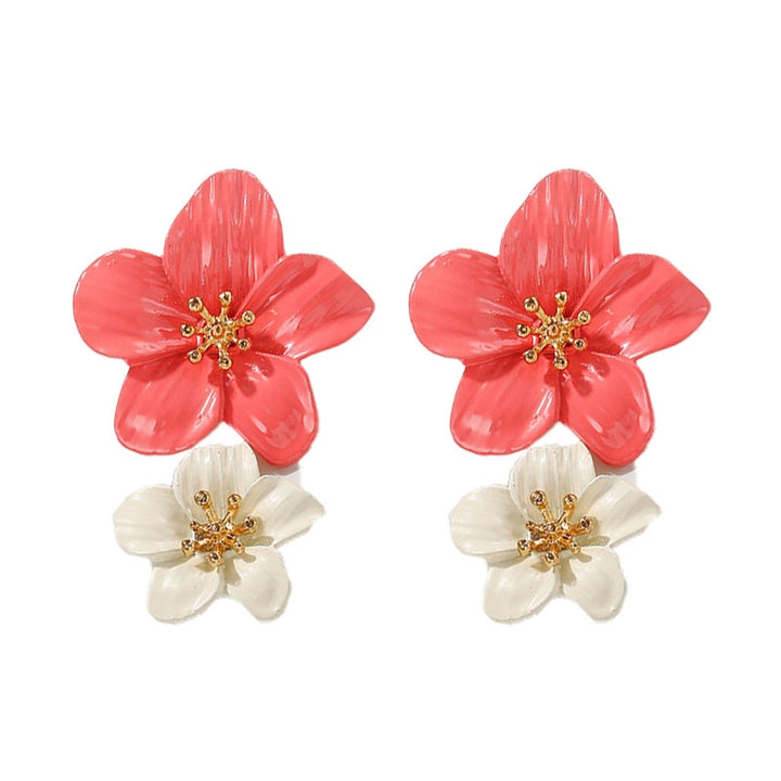 1 Pair Ear Studs Trendy Non-allergic Exquisite Elegant Double Layer Flower Design Women Earrings for Party Image 7