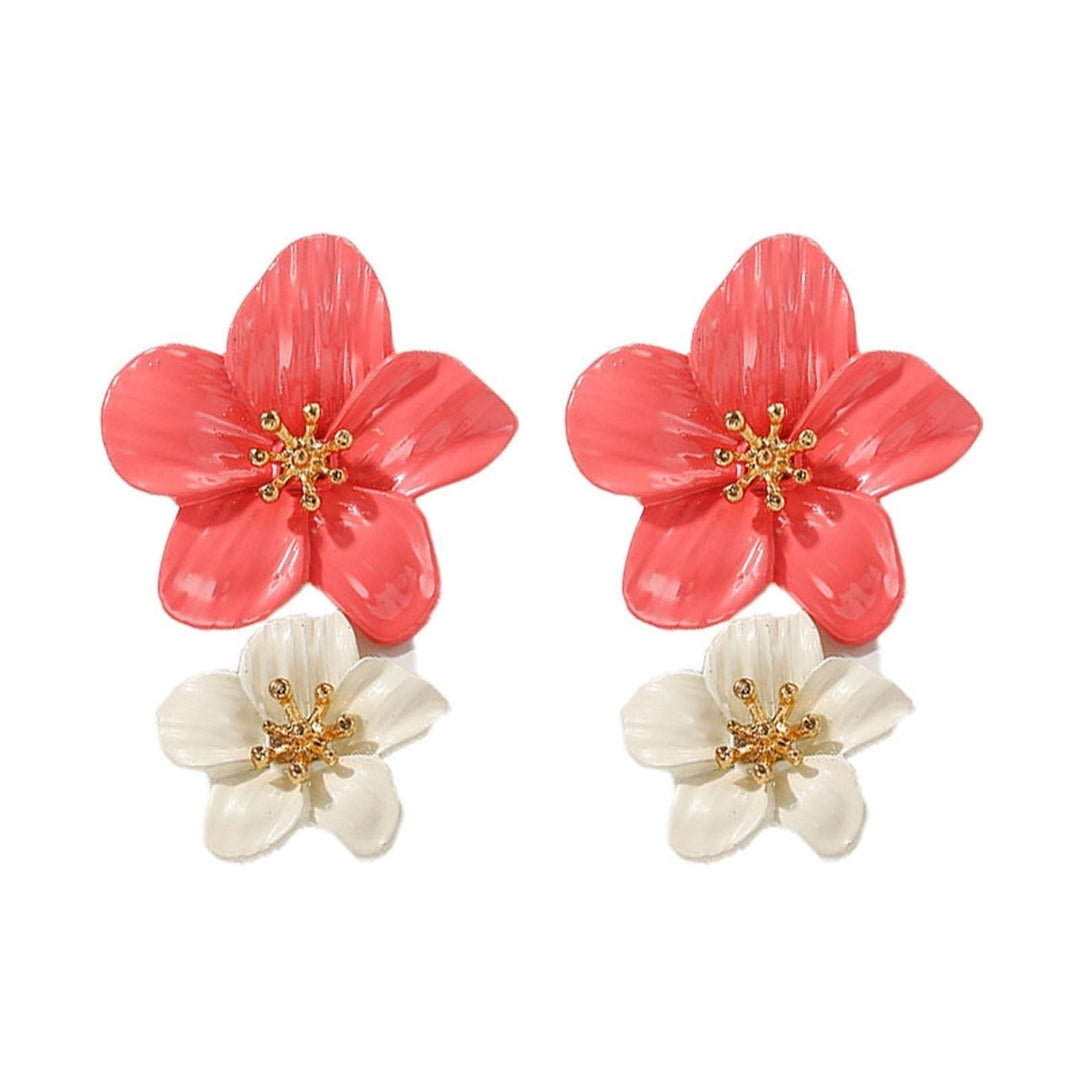 1 Pair Ear Studs Trendy Non-allergic Exquisite Elegant Double Layer Flower Design Women Earrings for Party Image 1