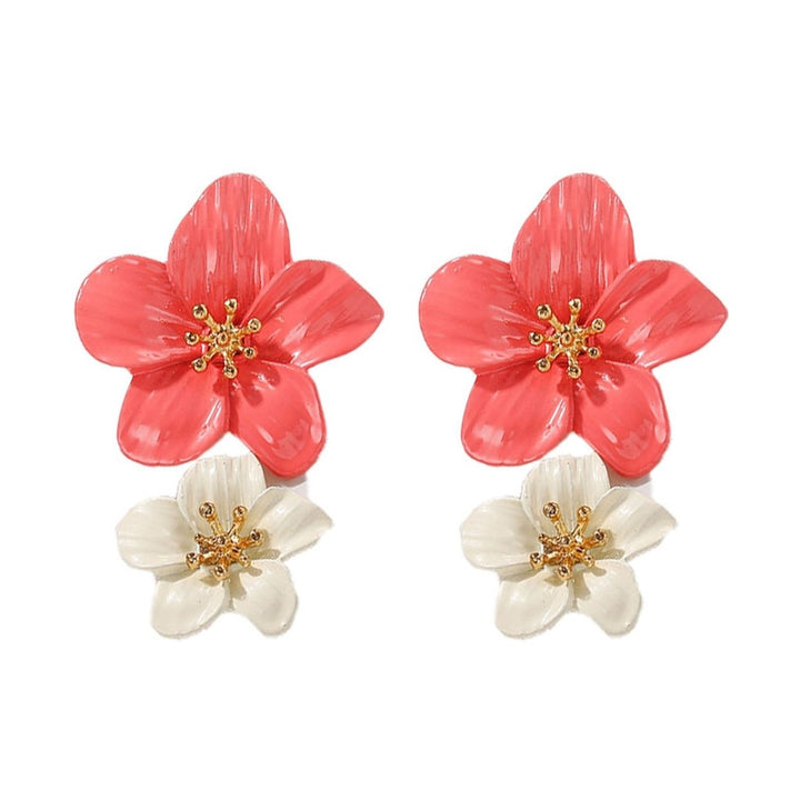 1 Pair Ear Studs Trendy Non-allergic Exquisite Elegant Double Layer Flower Design Women Earrings for Party Image 1