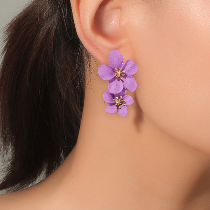 1 Pair Ear Studs Trendy Non-allergic Exquisite Elegant Double Layer Flower Design Women Earrings for Party Image 8