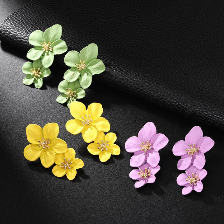1 Pair Ear Studs Trendy Non-allergic Exquisite Elegant Double Layer Flower Design Women Earrings for Party Image 10