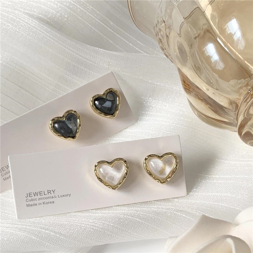 1 Pair Stud Earrings Heart Plating Jewelry Korean Style Electroplating Ear Studs for Wedding Party Banquet Prom Image 1