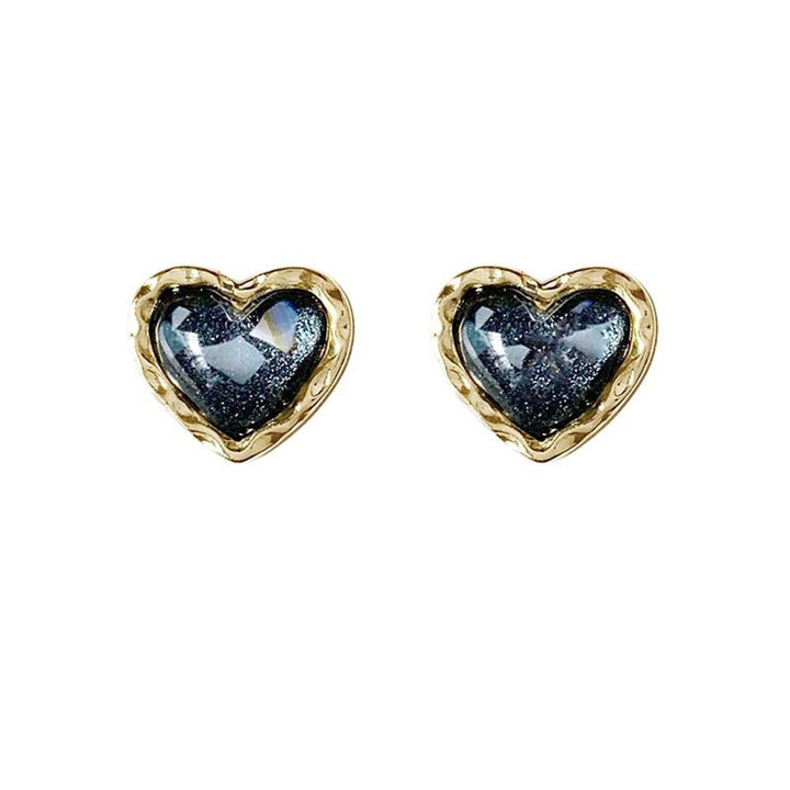 1 Pair Stud Earrings Heart Plating Jewelry Korean Style Electroplating Ear Studs for Wedding Party Banquet Prom Image 1