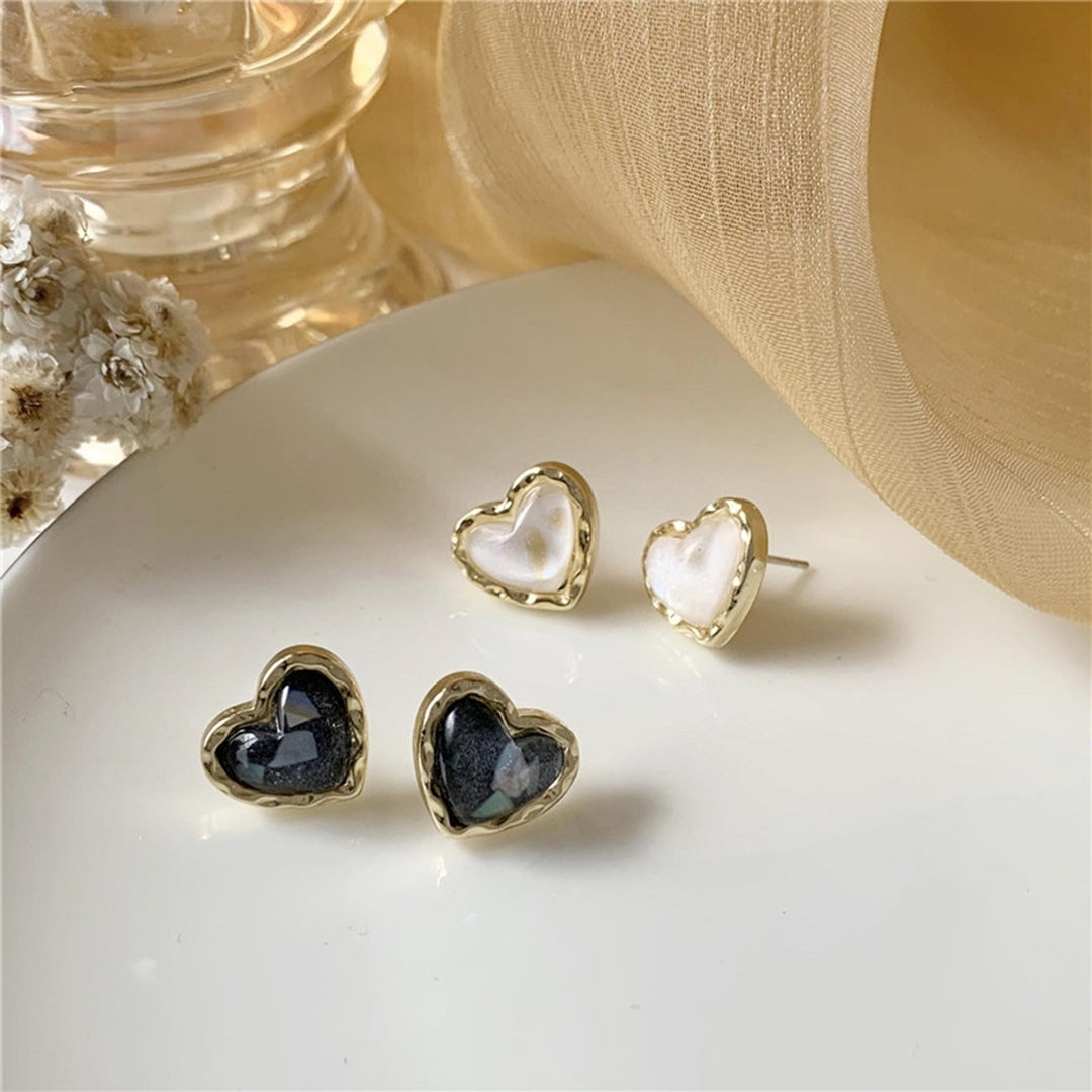 1 Pair Stud Earrings Heart Plating Jewelry Korean Style Electroplating Ear Studs for Wedding Party Banquet Prom Image 4