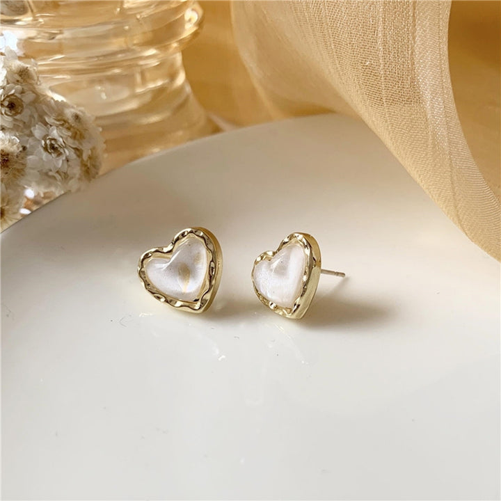 1 Pair Stud Earrings Heart Plating Jewelry Korean Style Electroplating Ear Studs for Wedding Party Banquet Prom Image 9