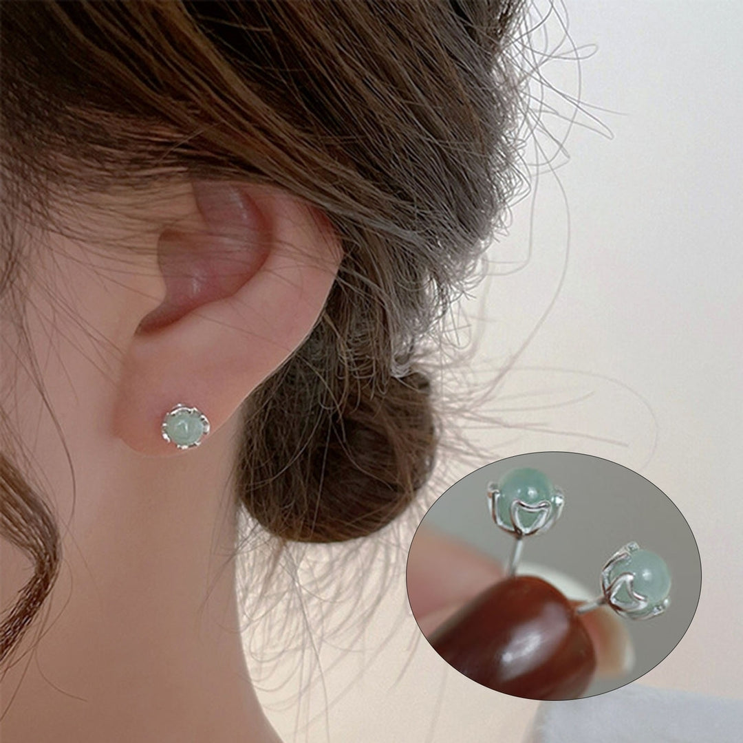 1 Pair Ear Studs Shiny Imitation Jade Inlay Ear Decoration Fashion Jewelry Piercing Studs Earring  Women Jewelry Gift Image 1