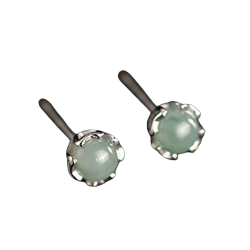 1 Pair Ear Studs Shiny Imitation Jade Inlay Ear Decoration Fashion Jewelry Piercing Studs Earring  Women Jewelry Gift Image 2