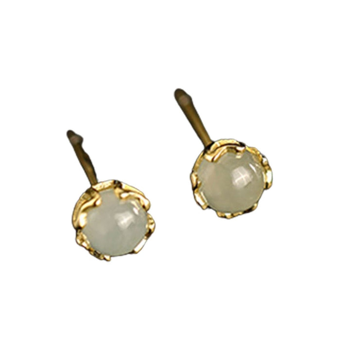 1 Pair Ear Studs Shiny Imitation Jade Inlay Ear Decoration Fashion Jewelry Piercing Studs Earring  Women Jewelry Gift Image 1