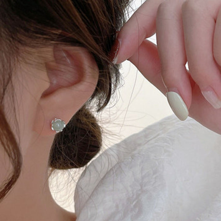 1 Pair Ear Studs Shiny Imitation Jade Inlay Ear Decoration Fashion Jewelry Piercing Studs Earring  Women Jewelry Gift Image 4