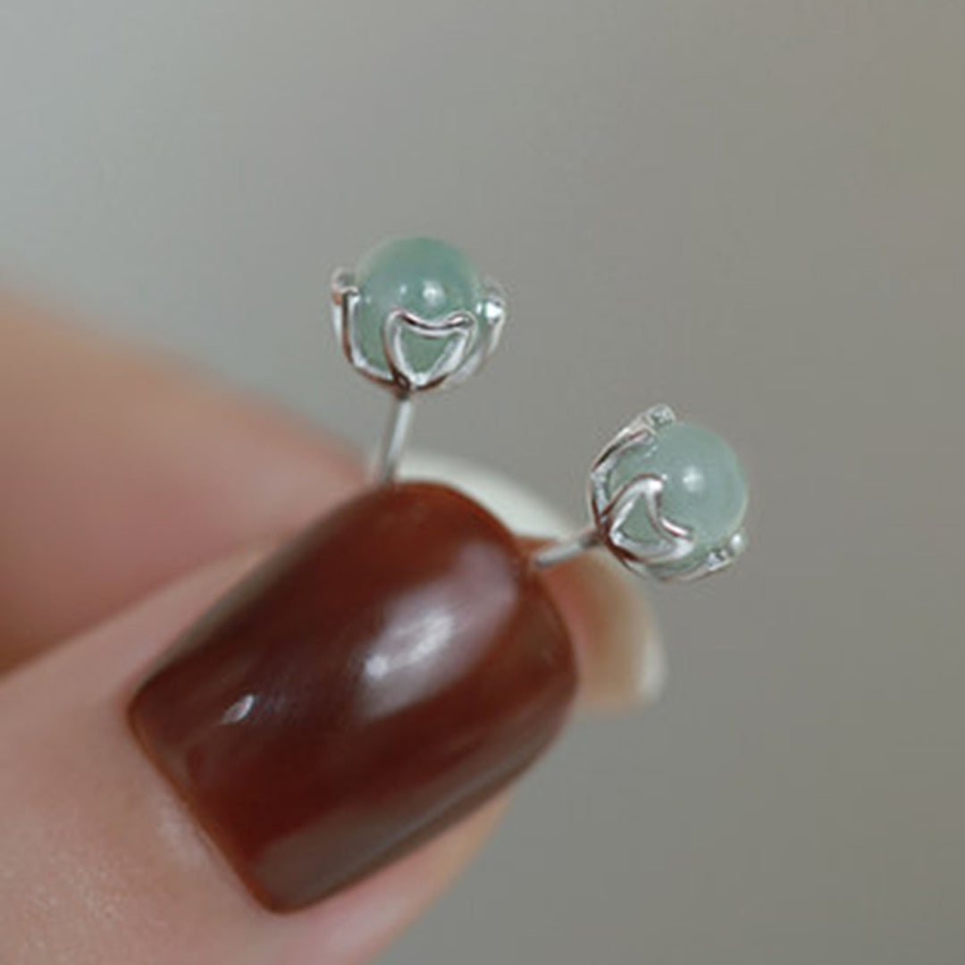 1 Pair Ear Studs Shiny Imitation Jade Inlay Ear Decoration Fashion Jewelry Piercing Studs Earring  Women Jewelry Gift Image 6
