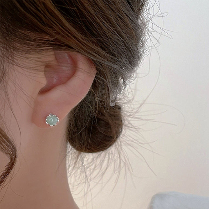 1 Pair Ear Studs Shiny Imitation Jade Inlay Ear Decoration Fashion Jewelry Piercing Studs Earring  Women Jewelry Gift Image 8