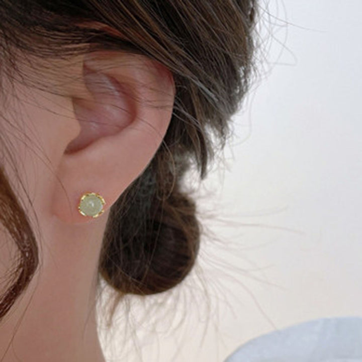 1 Pair Ear Studs Shiny Imitation Jade Inlay Ear Decoration Fashion Jewelry Piercing Studs Earring  Women Jewelry Gift Image 9